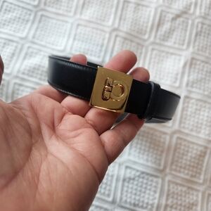 Black Leather Belt with Gold Buckle